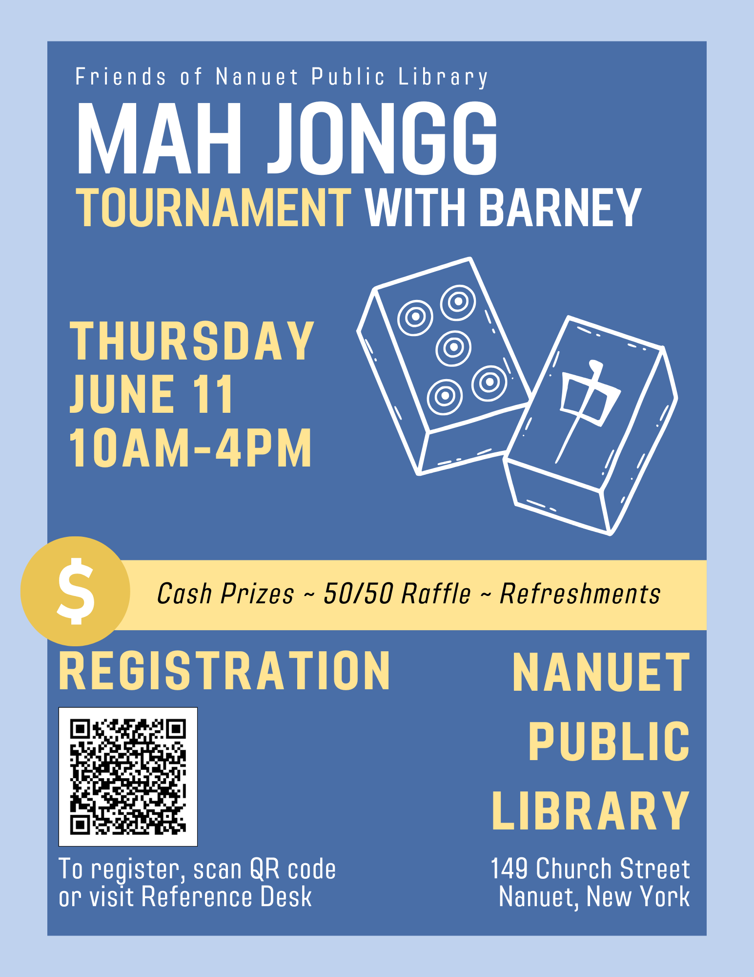 Decorative Mah Jongg Flyer. All text and link are repeated in body of page.